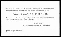 Dankbericht ivm overlijden van P. (Pieter) MG (1959)